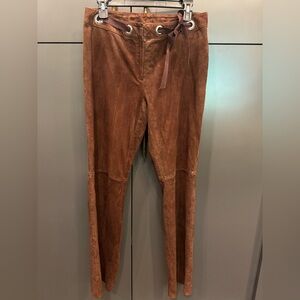 VS² by Vakko 100% Goat Suede Brown Lace-Up Pants Women’s Size 8